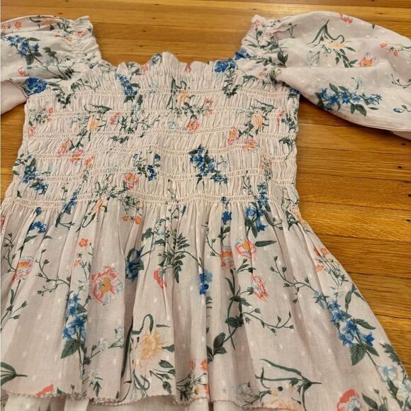 Saylor Clover Smocked Light Pink Floral Swiss Dot Peasant Top - Picture 3 of 4